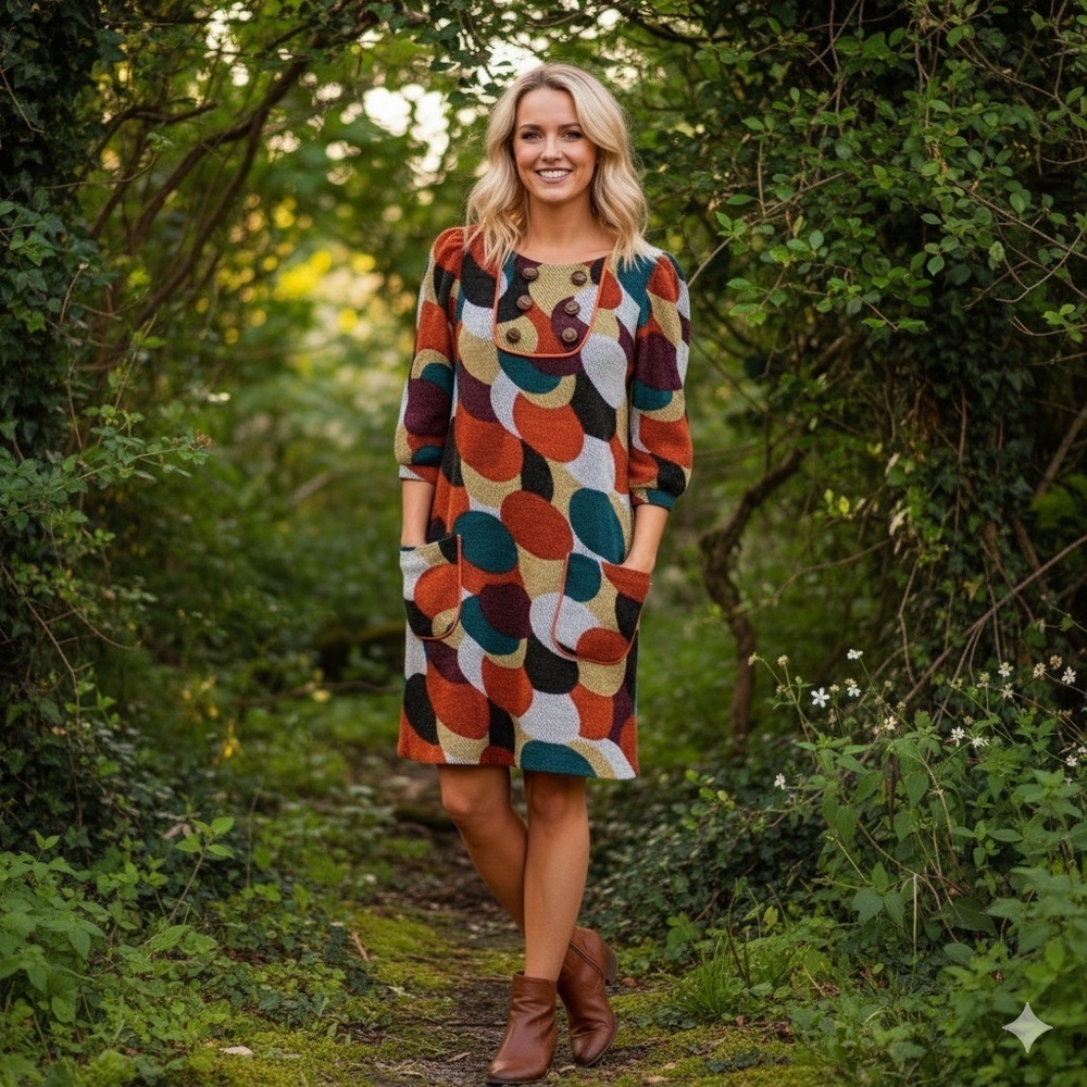 Hazel Sweater Dress Multicolored 3/4 Sleeve Crew Neck Size Large